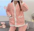Winter Warm Flannel Women Pajamas Sets Thick Coral Velvet Long Sleeve Cartoon Sleepwear Flannel Pyjamas Set. 