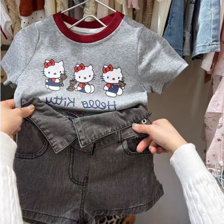 Korean%20children's%20clothing%20children's%20set%2025%20summer%20new%20cartoon%20Kt%20cat%20print%20short%20sleeve%20t-shirt%20foreign%20denim%20shorts%20tide%20-%20Image%203