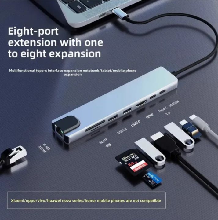 Genuine%20USB%20C%20Hub%208%20in%201%20Multifunction%20Adapter%20for%20MacBook%20&%20Windows-%20USB%20Docking%20Station,%204K%20HDMI,%20HDTV,%20SD,%20TF%20card,%20RJ45,%20USB%20C%20-%20Image%202