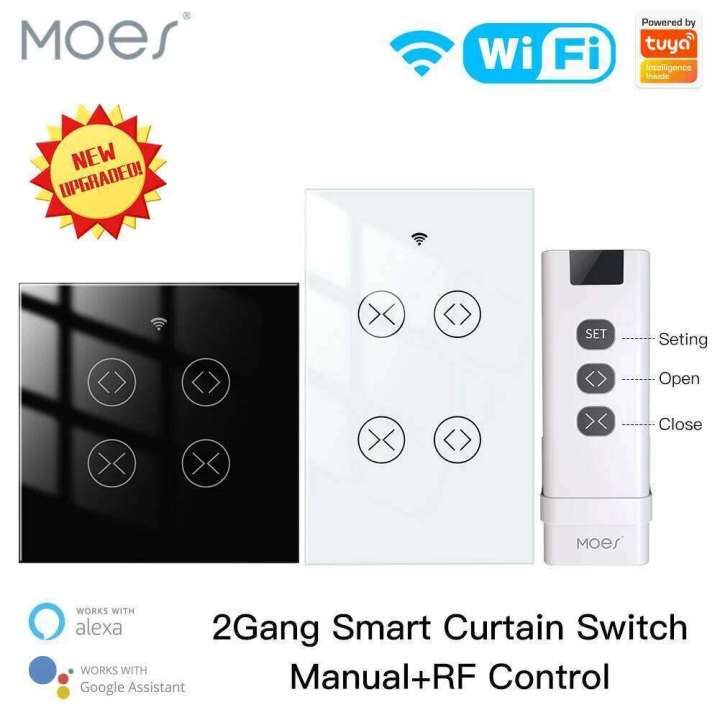 MOES Tuya Smart Life WiFi RF 2 Gang Double Curtain Blind Switch for Roller Shutter Electric Motor With Google Home Alexa