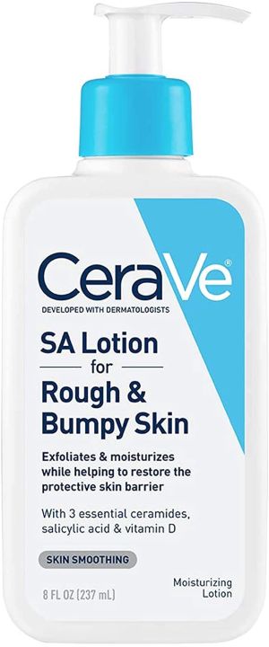 CeraVe SA Lotion for Rough & Bumpy Skin  Vitamin D, Hyaluronic Acid, Lactic Acid & Salicylic Acid Lotion  Fragrance Free & Allergy Tested  8 Ounce
