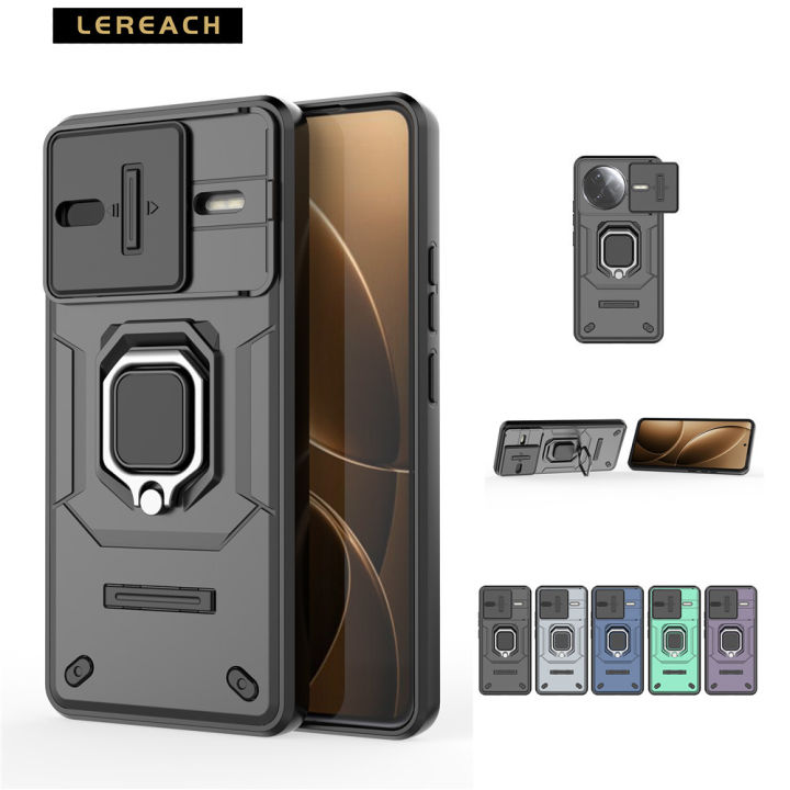 Lereach Metal Ring Holder Case for Xiaomi Poco F7 Ultra F7 Pro Lens Sliding Window Camera Protection Hard Back Cover Phone Case
