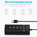 High-Speed USB Hub 4 Port USB 3.0 Adapter with Power Supply - Otg Extension for Laptop, MacBook, PC, Computer - USB 3.0 Hub. 