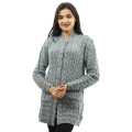 Grey  Woolen Full Sleeve Front Button Design Sweater For Women. 