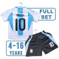 Messi 10 Printed Argentina Home Jersey Set For Kids. 