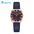 Langton Women Watch Quartz Movement Round Dial Roman Number Alloy Faux Leather Strap High Accuracy Lady Wristwatch Dating Anolog Watch. 