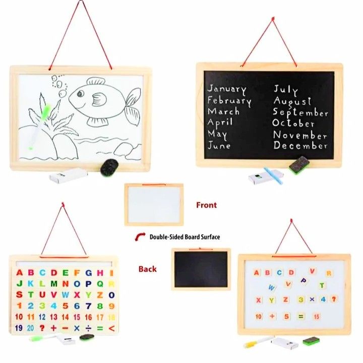 EduPlay 2-in-1 Wooden Learning Board – Double-Sided Magnetic Whiteboard ...
