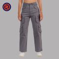 Nepster Dark Grey High Rise Premium Straight Cotton Cargo Box Pants For Women. 