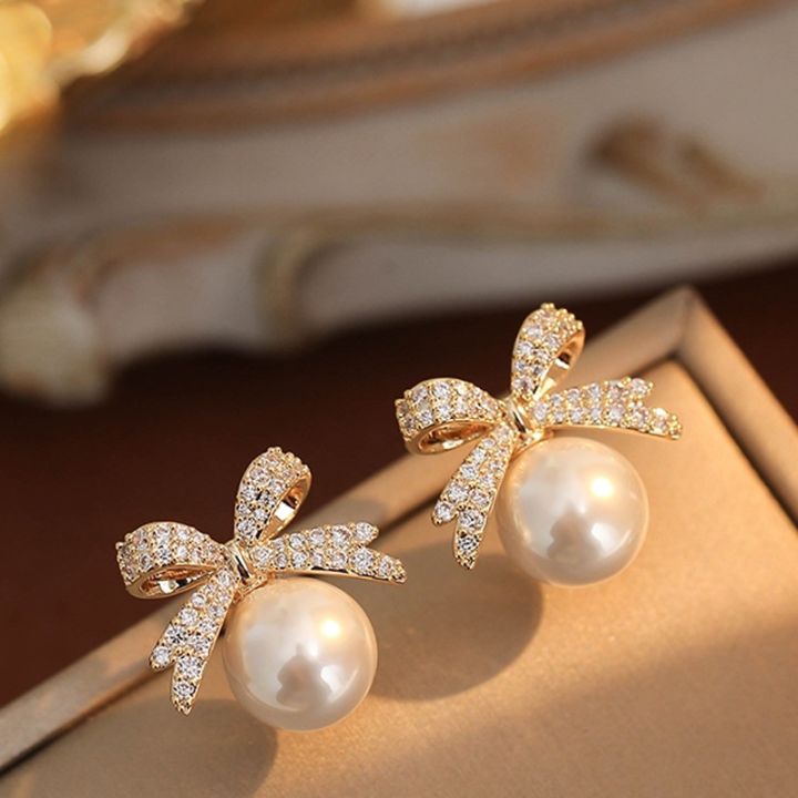 %E3%80%90VisioN%20Super%20Shop%E3%80%91Enacolor%20Bow%20Tie%20Ball%20Pearl%20Classic%20Earrings%20for%20Women%20Fashion%20Minimal%20Design%20Drop%20Earring%20For%20-%20Image%203