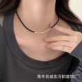 Simple and versatile, S925 sterling silver crushed silver, black onyx beaded necklace, unique personality, niche design, clavicle chain. 