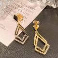 1 Pair Simple & Elegant Korean Style Earrings - Geometric Black Double Rectangle Drop Earrings With Diamond Sparks - Party Wear & Professional Wear Earring For Women , Girls & Teens. 