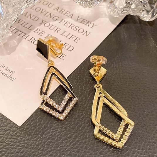 1%20Pair%20Simple%20&%20Elegant%20Korean%20Style%20Earrings%20-%20Geometric%20Black%20Double%20Rectangle%20Drop%20Earrings%20With%20Diamond%20Sparks%20-%20Party%20Wear%20&%20Professional%20Wear%20Earring%20For%20Women%20,%20Girls%20&%20Teens%20-%20Image%203