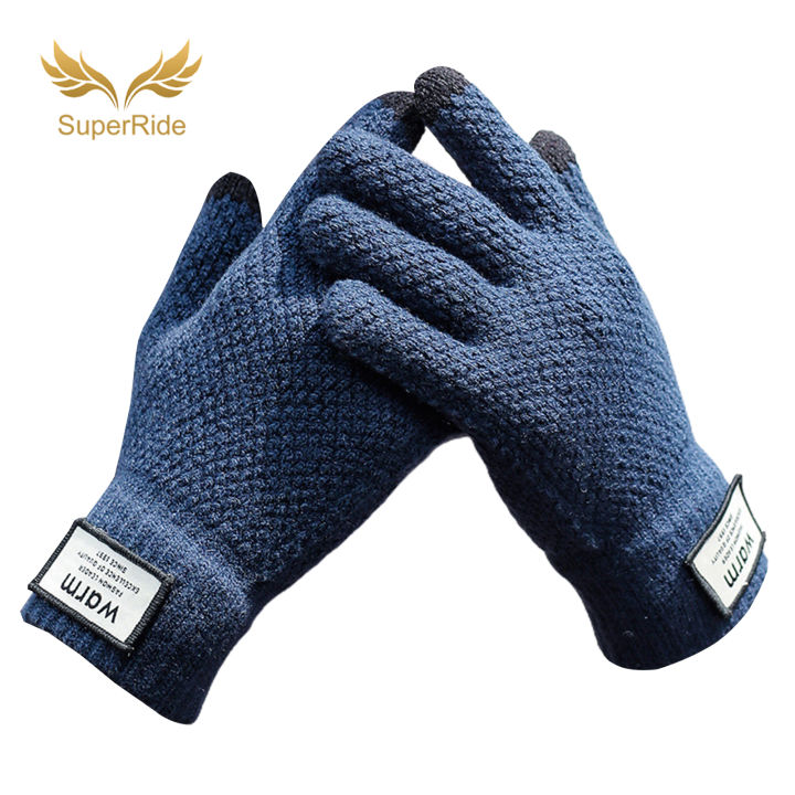 SuperRide%201%20Pair%20Winter%20Gloves%20Knitted%20Touch%20Screen%20Stretchy%20Fleece%20Lining%20Thread%20Cuff%20Cold%20Resistant%20Thickened%20Thermal%20-%20Image%202