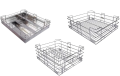 Stainless Steel Modular Kitchen Baskets Set Of 3 Pcs Plain Cutlery Thali Set Size 17x20 With 3 Sets Of Drawer Slider. 