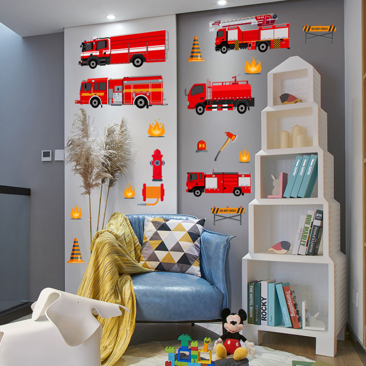 Cartoon%20Fire%20Truck%20Wall%20Decor%20Decals%20Kids%20Room%20Playroom%20Bedroom%20Firetruck%20Poster%20Mural%20Wall%20Stickers%20Kids%20Room%20Nursery%20Decor%20-%20Image%202