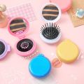 Foldable Pretty Small Round Comb Mini Makeup Mirror Multifunctional Hair Care Air Cushion Brushes Scalp Massage Styling Tools. 