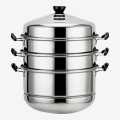 Steel 3 Tier Momo Steamer With Glass Top Lid 24 Cm Induction Base | Momo Maker. 