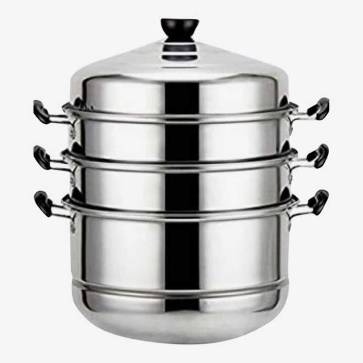 Steel 3 Tier Momo Steamer With Glass Top Lid 24 Cm Induction Base | Momo Maker