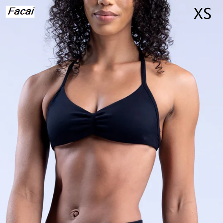Facai Strappy Bra Women Open Back Gym Crop Top Low Support Ruched Special Halter Sports Bra Padded Workout Yoga Tank Tops
