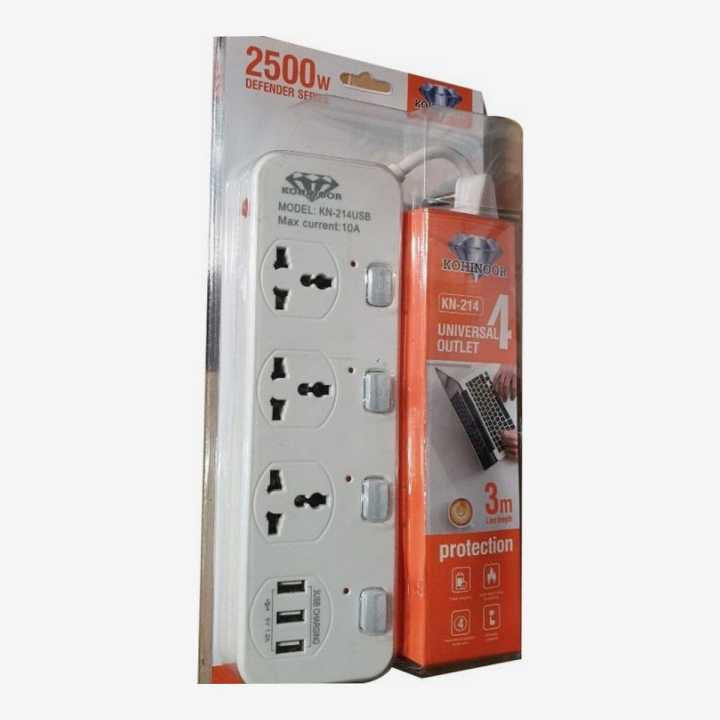 Kohinoor Heavy Extension Cord Board ( Multiplug ) With Multi USB Plug Length 3M