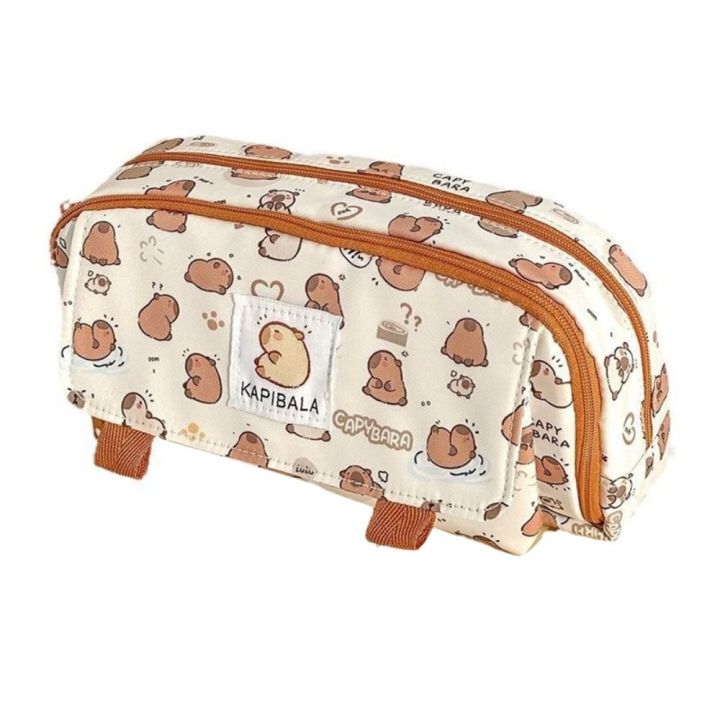 Creative Threelayer Pen Bag Capybara Large Capacity Stationery Bag