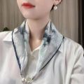 Beautiful Magnetic Buckle Scarves Satin Surface Girls Small Scarf Thin Silk Scarf Woman. 