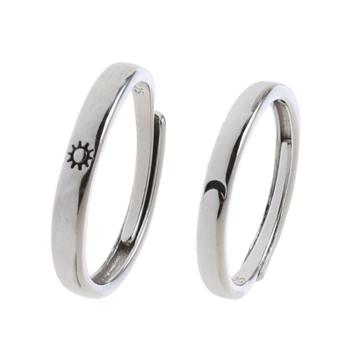 2Pcs Sun and Moon Lovers Couples Matching Rings Set Promise