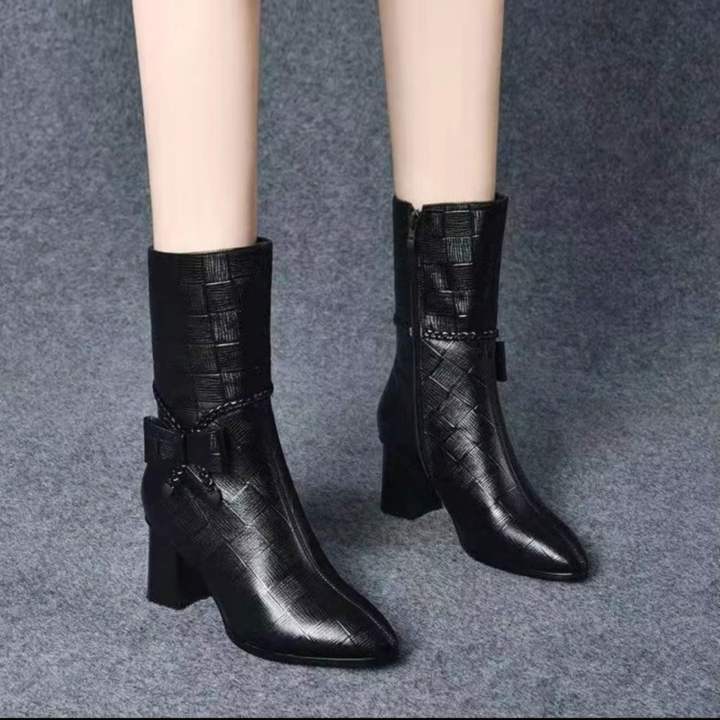 Fashion%20boots%202024%20Spring/Autumn/Winter%20new%20pointed%20side%20zipper%20retro%20women's%20bow%20for%20comfortable%20and%20versatile%20mid%20length%20boots%20-%20Image%203