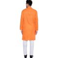Orange Solid Pure Cotton Traditional Kurta Pajama Set For Pooja Brataband Marriage Occasion For Men. 