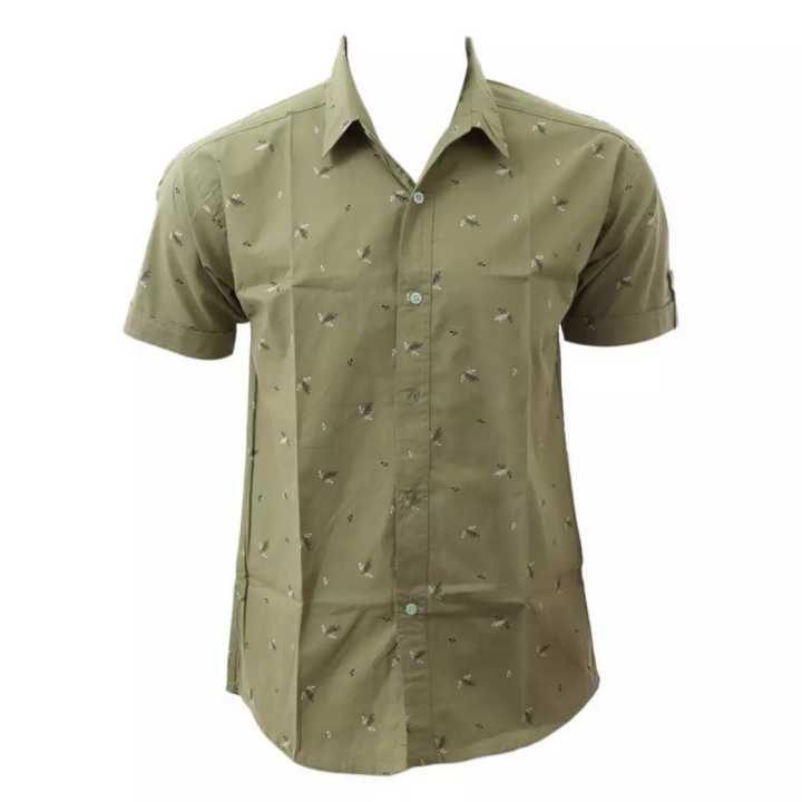 Flower Printed Cotton Casual Short Sleeve Shirt For Men - Deep Green | Fashion Printed Half Shirt For Men
