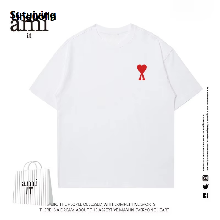 Linguolin%20Sutuiying%20AMI%20IT%20short%20sleeved%20t-shirt%20men's%20and%20women's%20pure%20cotton%20summer%20High%20Quality%20American%20fashion%20brand%20oversized%20loose%20couple's%20T-shirt%20base%20-%20Image%202