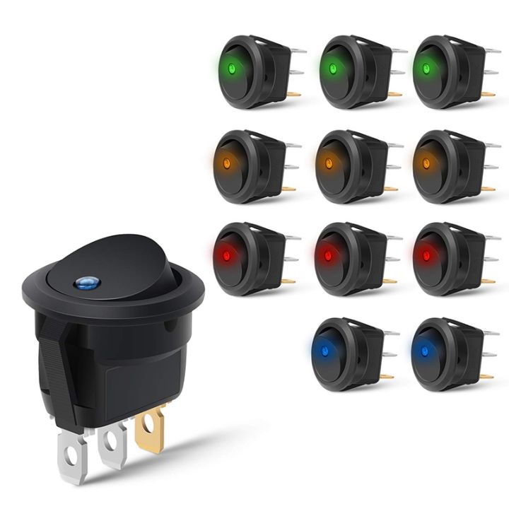 (COKP) 12PCS Round Dot Lighted Rocker Switch Toggle 20A 12V DC On/Off ...