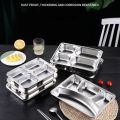 Rectangular Divided Stainless Steel Dinner Plate Thickened Deepened Fast Food Plate Stackable Lunch Container Tray Canteen. 