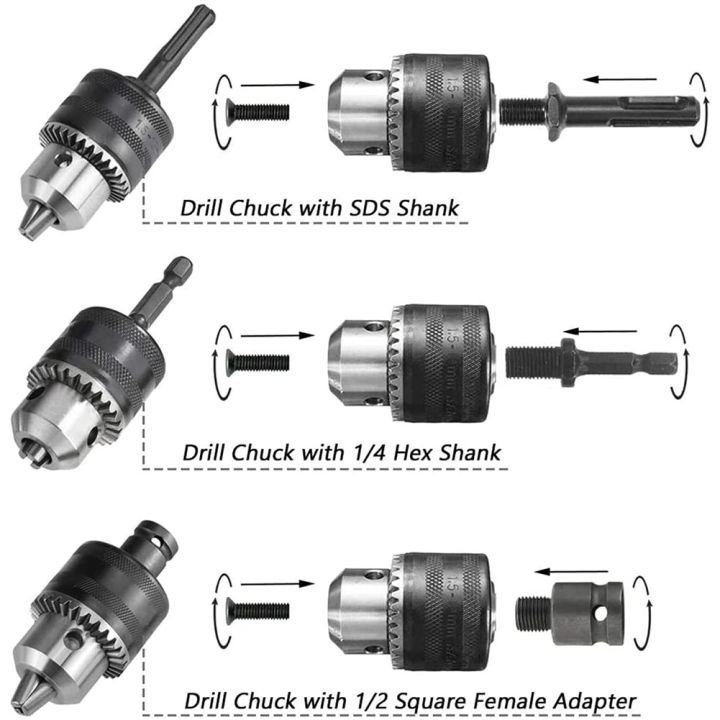 Kqueebee%201.5-13mm%20Drill%20Chuck%201/2-20%20UNF%20with%20SDS%20Plus%20Adapter%20and%20Collet%20Key%20Drill%20Chuck%20for%20Drilling%20Electric%20Drill%20Conversion%20-%20Image%202