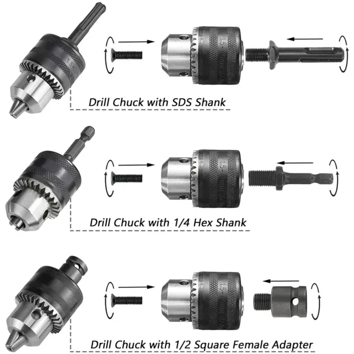 Kqueebee%201.5-13mm%20Drill%20Chuck%201/2-20%20UNF%20with%20SDS%20Plus%20Adapter%20and%20Collet%20Key%20Drill%20Chuck%20for%20Drilling%20Electric%20Drill%20Conversion%20-%20Image%202