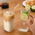 400ml Square Heat Resistant Coffee Glass Cup With Lid And Straw Transparent Milk Tea Juice Cups Coffee Mug Home Bar Drinkware MENGYU. 