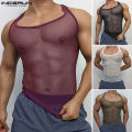 INCERUN Men's Gym Tank Sando Singlet Sporty Casual Mesh See Through Breathable Male Hollowed Sleeveless Quick Drying Vests (Western Style) #241223. 