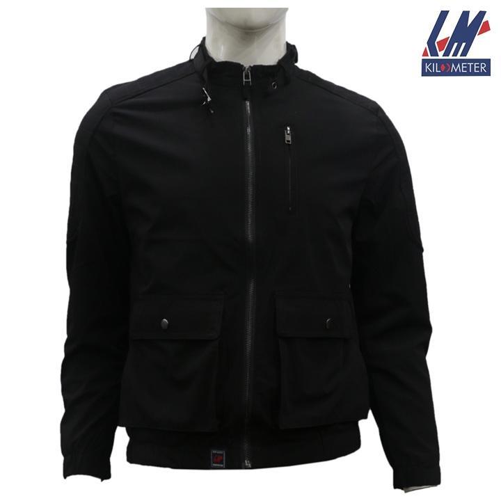 KILOMETER Black Solid Multi Pockets Jacket For Men - KM705