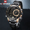 NAVIFORCE NF9199 Double Display LCD Chronograph Stainless Steel Wristwatch For Men - Black/RoseGold. 