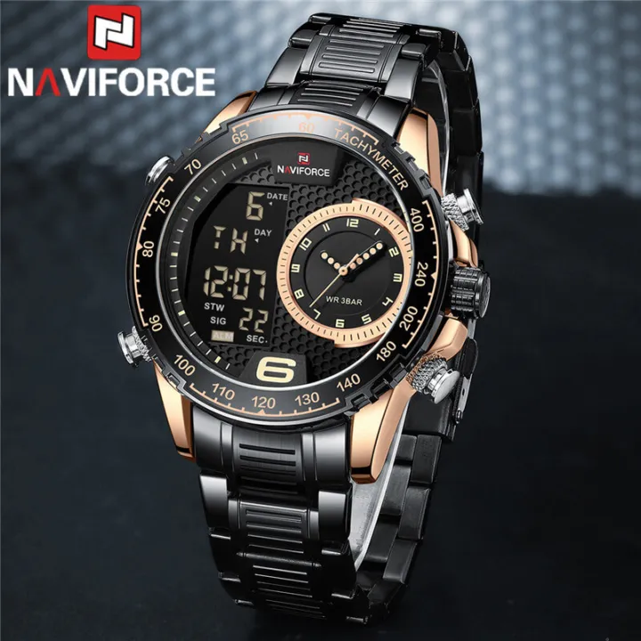 NAVIFORCE%20NF9199%20Double%20Display%20LCD%20Chronograph%20Stainless%20Steel%20Wristwatch%20For%20Men%20-%20Black/RoseGold%20-%20Image%204