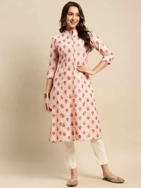Kiva Women Rayon Printed Calf Length A-line Kurti With Front Button Placket