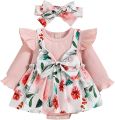 Newborn Baby Girls Summer Clothes Sets Ruffle Sleeve Top T-Shirt Floral Suspender Shorts Headband. 