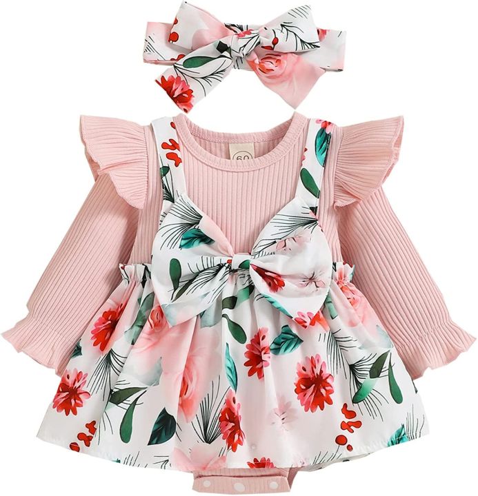 Newborn%20Baby%20Girls%20Summer%20Clothes%20Sets%20Ruffle%20Sleeve%20Top%20T-Shirt%20Floral%20Suspender%20Shorts%20Headband%20-%20Image%204