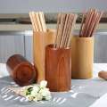 Wooden Cylinder Tableware Drainage Chopstick Rack Kitchen Storage Container Bamboo Restaurant Supplies. 