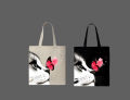Cat & Butterfly Printed Cotton Tote Bag – Black & White. 