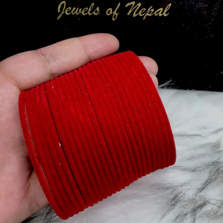 Red Velvet Bangles / Chura / Chudi For Women- 2 dozens (24pcs) | Red Velvet Covered Bangle For Women - 24 Pieces