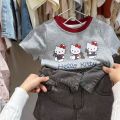 Korean children's clothing children's set 25 summer new cartoon Kt cat print short sleeve t-shirt foreign denim shorts tide. 
