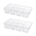 2 Pack Divided Vegetable Trays with Lids, Compartment Refrigerator Snack Boxes, Transparent Refrigerator Storage Boxes. 