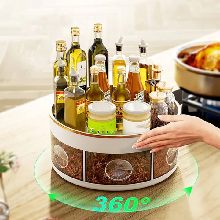 2 Tier 360 Rotating Spice Storage rack Household Seasoning Holder Shelf ...