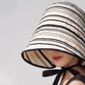 Fashion Ribbon Women Striped Fisherman Hat Solid Color Foldable Summer Sun Hat Wide Brim Breathable Bucket Hat Camping. 